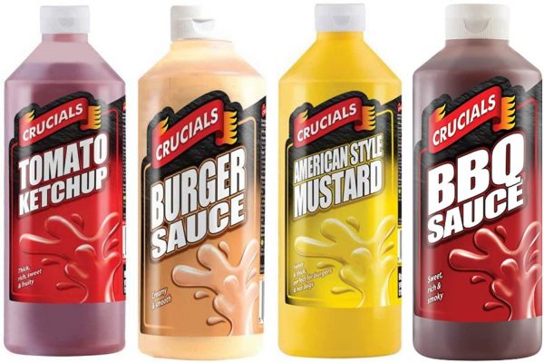 Crucials Sauce Teatime Favourites - 4 x 500ml Bottles (Tomato Kechup, Burger Sauce, American Style Mustard & BBQ Sauce)