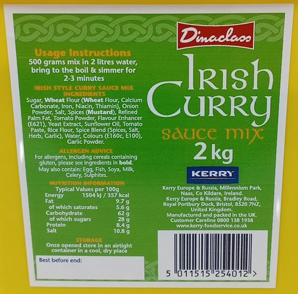 Dinaclass Irish Curry Sauce Mix 2kg - Image 5