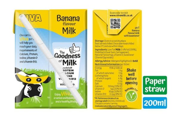 Viva No Added Sugar Banana Milk Carton 27 x 200ml - Image 2