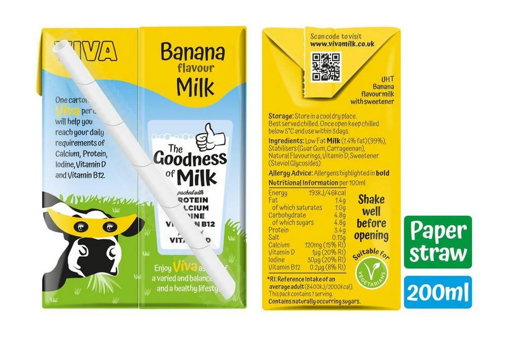 Viva No Added Sugar Banana Milk Carton 27 x 200ml - Image 2