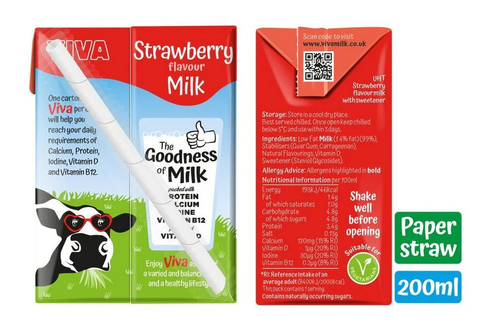 Viva No Added Sugar Strawberry Milk Carton 27 x 200ml - Image 2