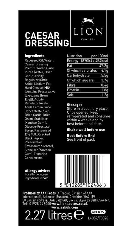 Lion Caesar Dressing 2.27 Litres Large Catering Pack - Image 2
