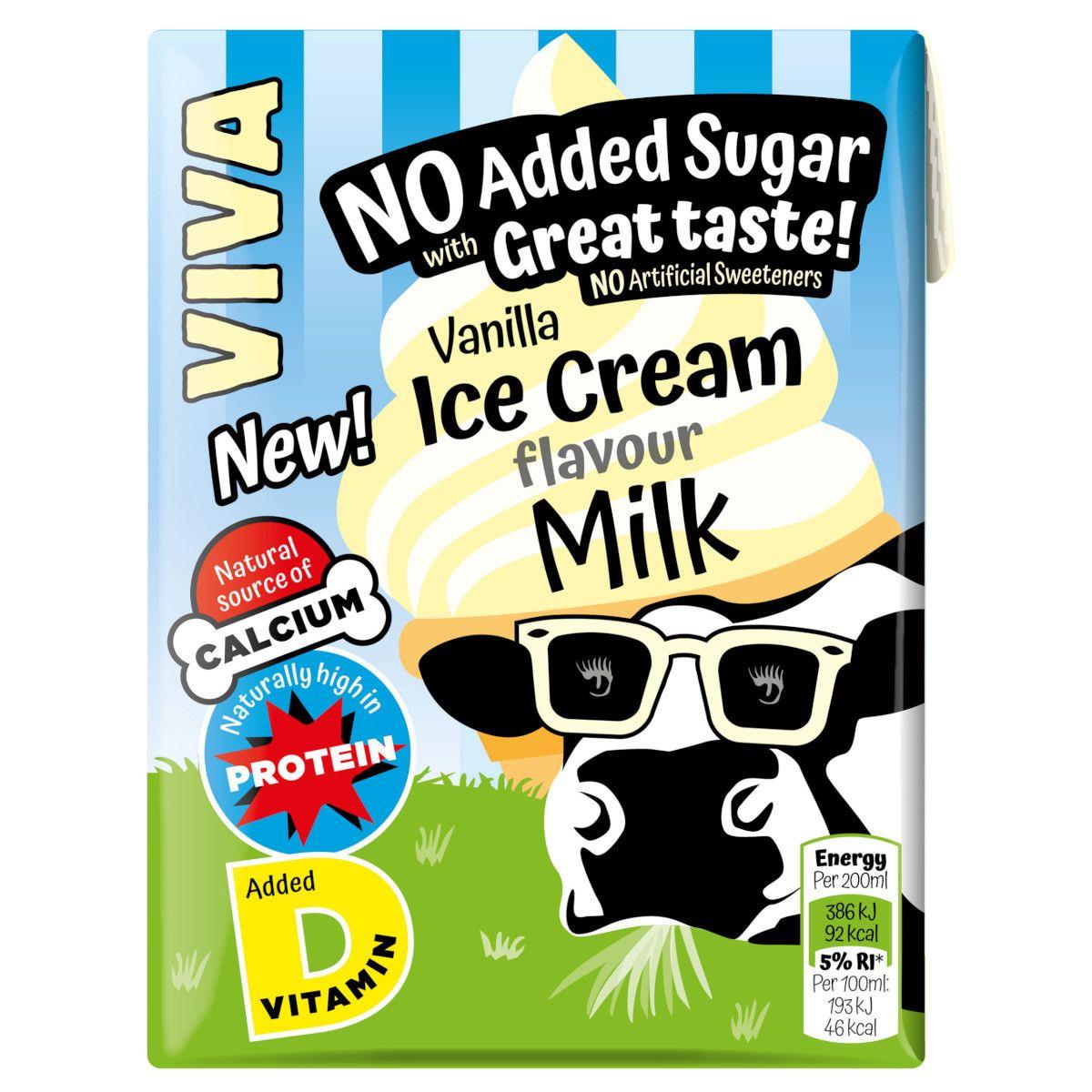 Viva No Added Sugar Vanilla Ice Cream Flavour Milk Carton 27 x 200ml