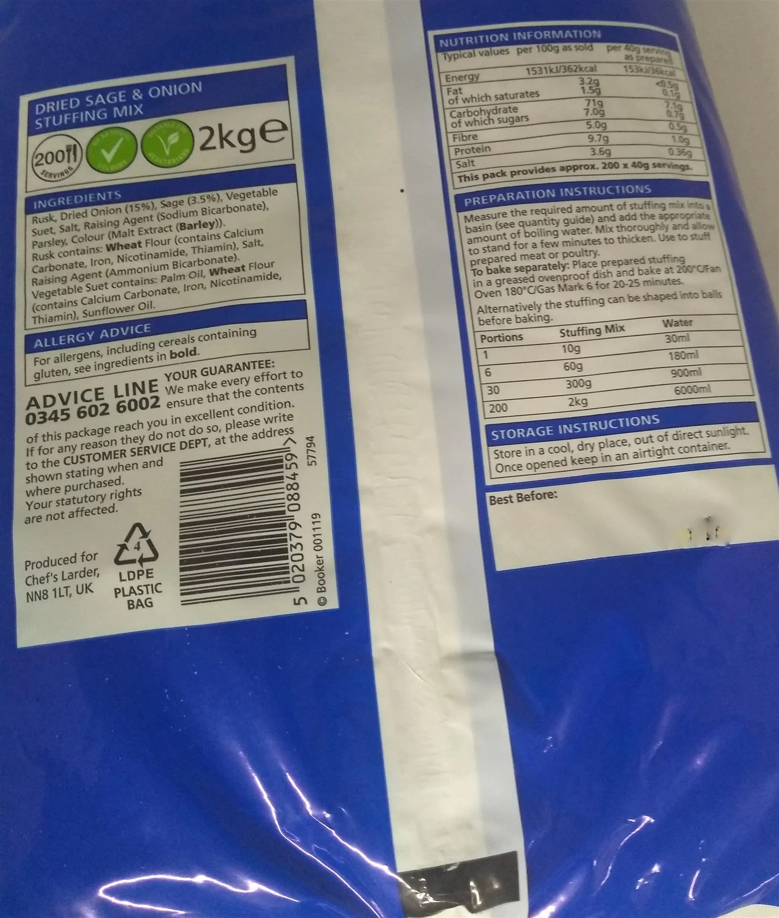 Chefs Larder Sage & Onion Stuffing Mix 2kg - Image 2