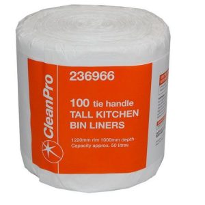 CleanPro 100 Tie Handle Tall Kitchen Bin Liners