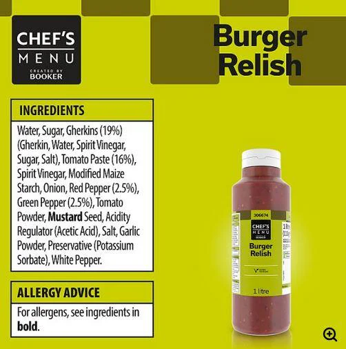 Chef's Menu Burger Relish 1 Litre Large Catering Pack - Image 2