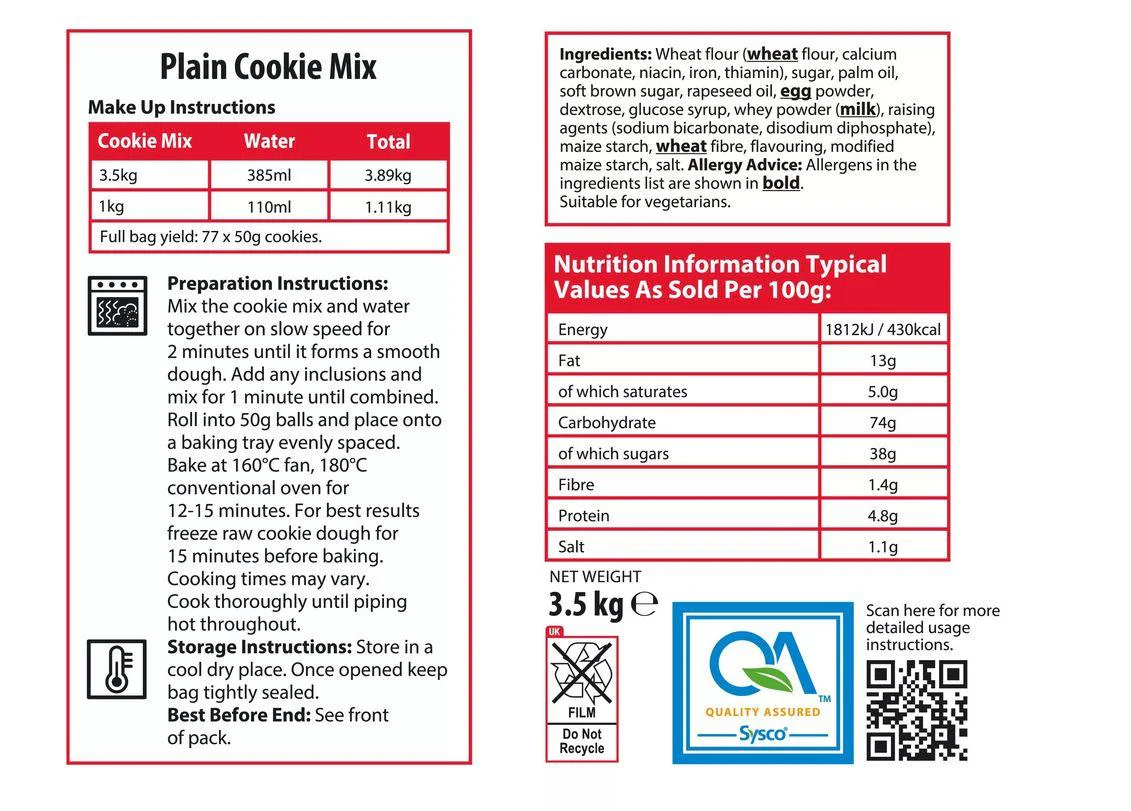 Sysco Classic Plain Cookie Mix 3.5kg Large Catering Pack - Image 2