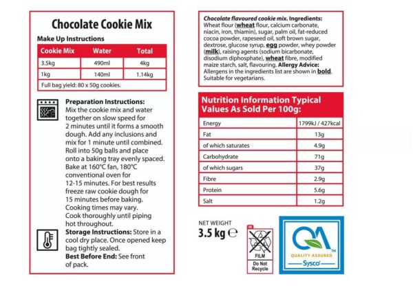 Sysco Classic Chocolate Cookie Mix 3.5kg - Image 2