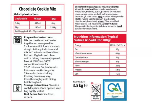 Sysco Classic Chocolate Cookie Mix 3.5kg - Image 2