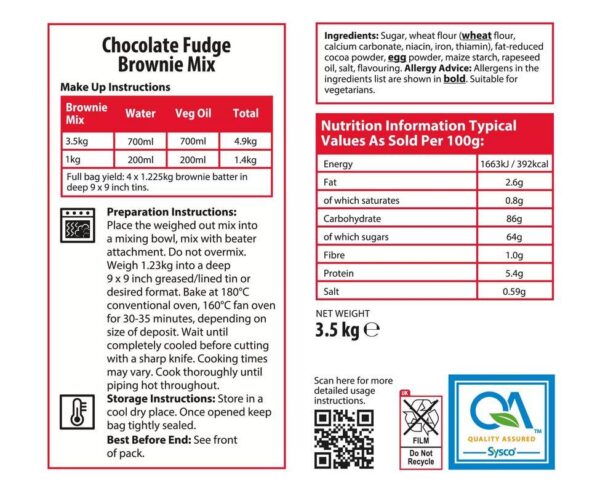 Sysco Classic Chocolate Fudge Brownie Mix 3.5kg - Image 2