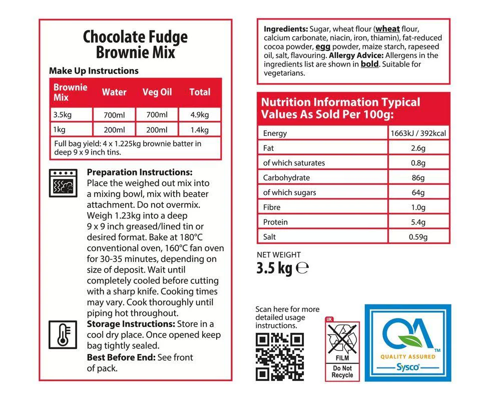 Sysco Classic Chocolate Fudge Brownie Mix 3.5kg - Image 2