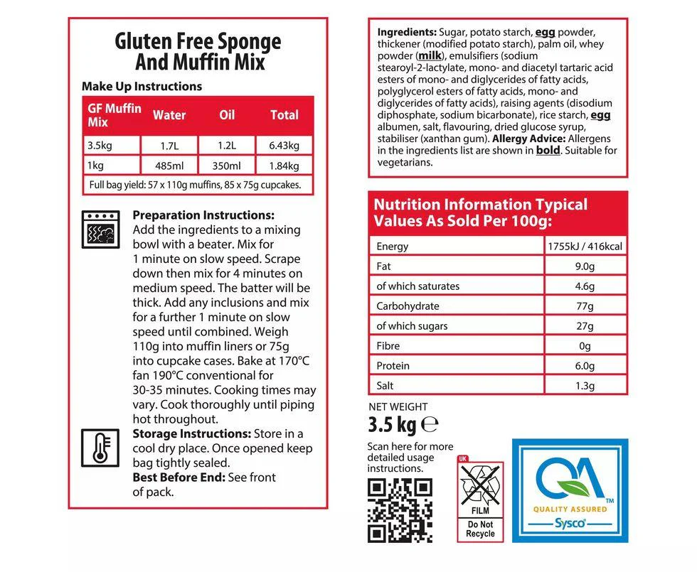 Sysco Classic Gluten Free Sponge and Muffin Mix 3.5kg - Image 2