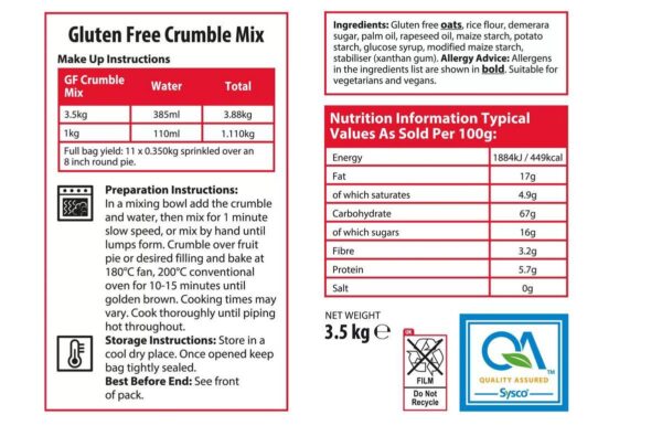 Sysco Classic Gluten Free Crumble Mix 3.5kg - Image 2