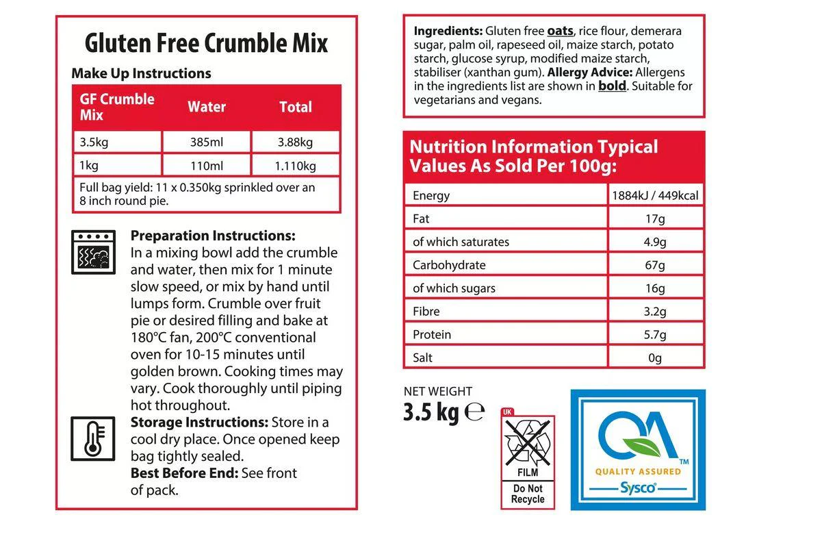 Sysco Classic Gluten Free Crumble Mix 3.5kg - Image 2
