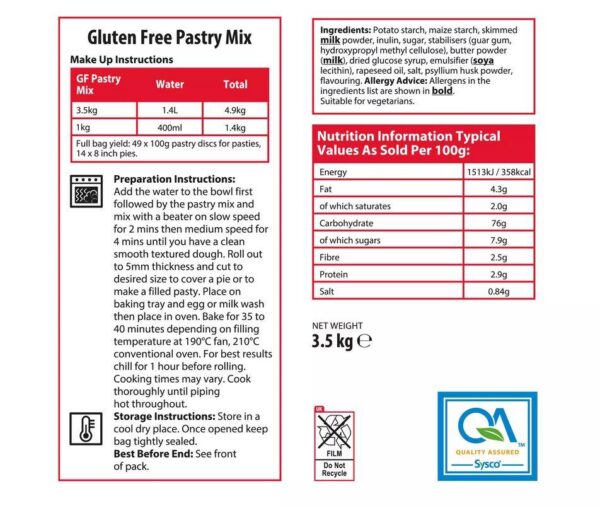 Sysco Classic Gluten Free Pastry Mix 3.5kg - Image 2