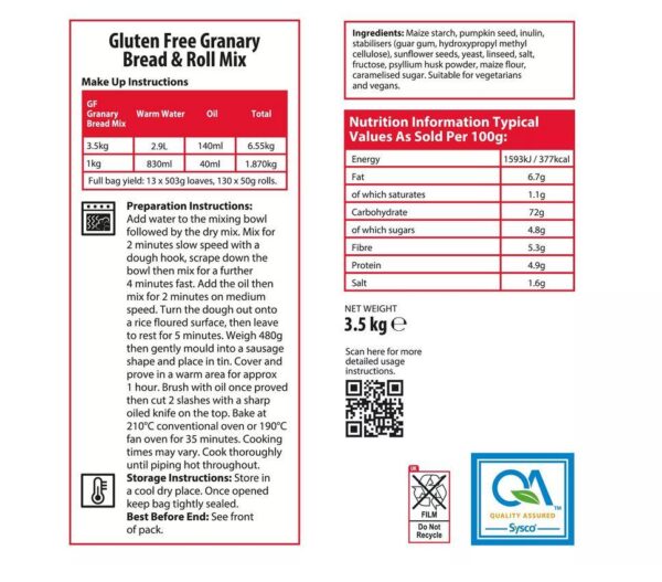 Sysco Classic Gluten Free Granary Bread & Roll Mix 3.5kg - Image 2