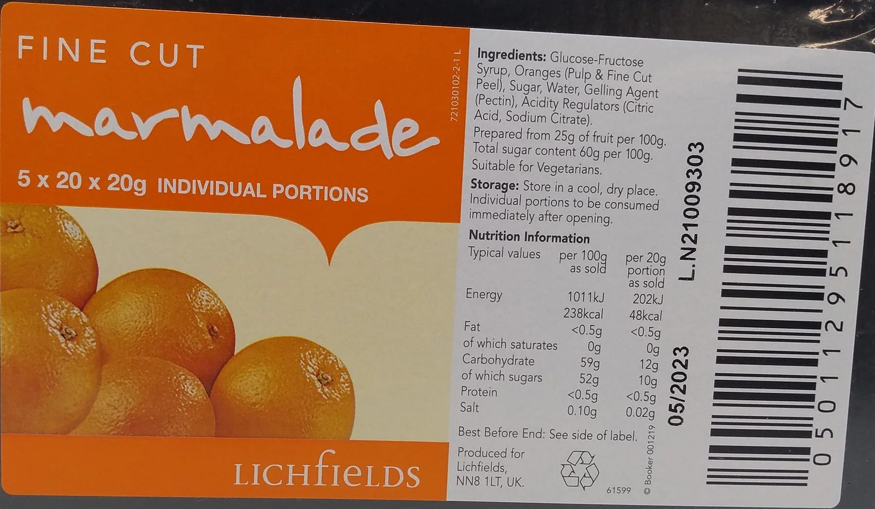 Lichfields Fine Cut Marmalade Individual Portions - 20g (40) - Image 2