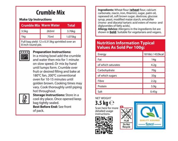 Sysco Classic Crumble Mix 3.5kg Large Catering Pack - Image 2