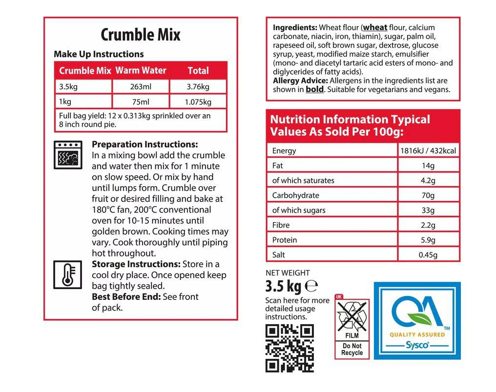 Sysco Classic Crumble Mix 3.5kg Large Catering Pack - Image 2