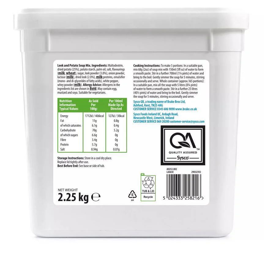 Sysco Essentials Leek and Potato Soup Mix 2.25kg - Image 2