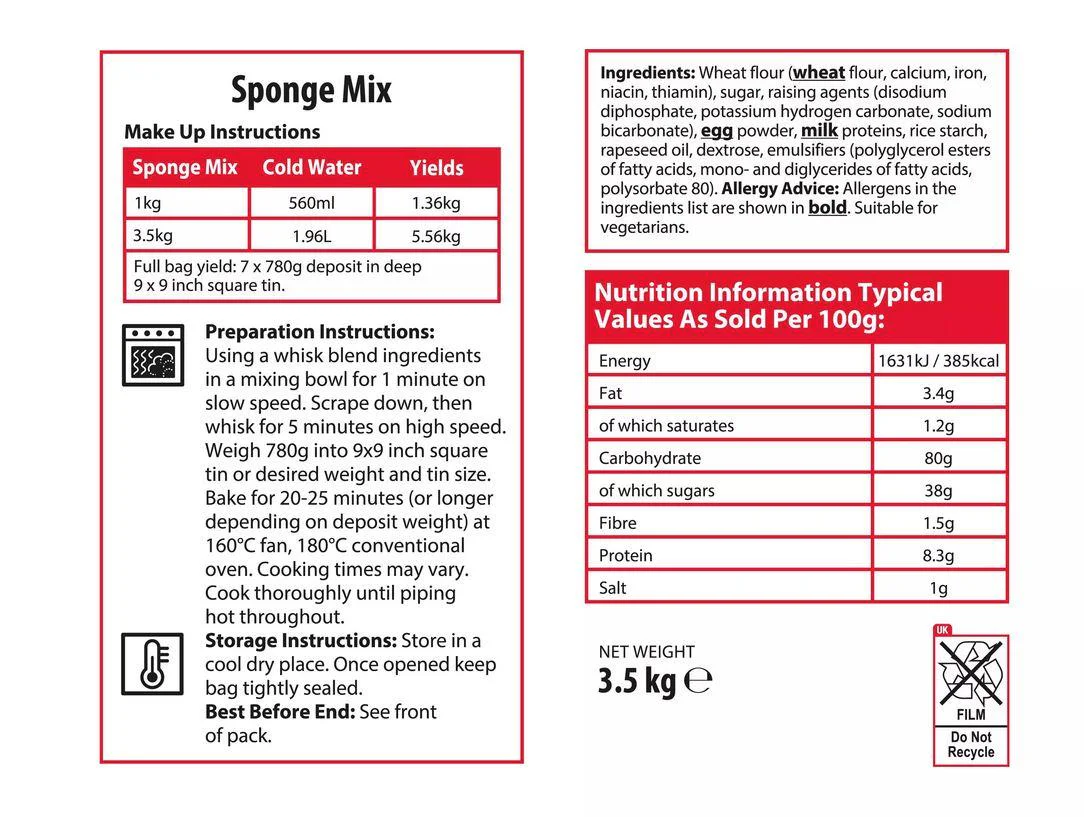 Sysco Classic Sponge Mix 3.5kg Large Catering Pack - Image 2