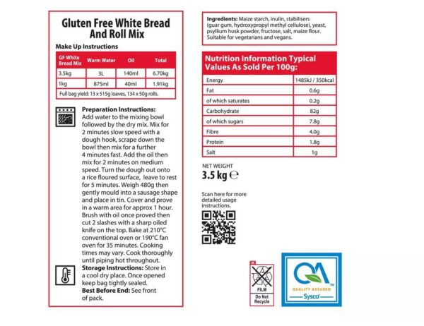 Sysco Classic Gluten Free White Bread & Roll Mix 3.5kg - Image 2