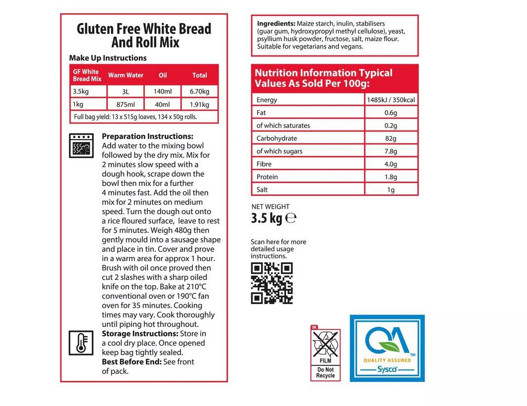 Sysco Classic Gluten Free White Bread & Roll Mix 3.5kg - Image 2