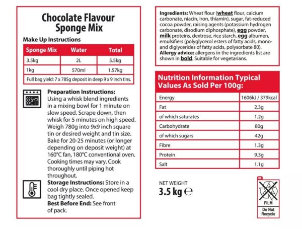 Sysco Classic Chocolate Flavour Sponge Mix 3.5kg - Image 2