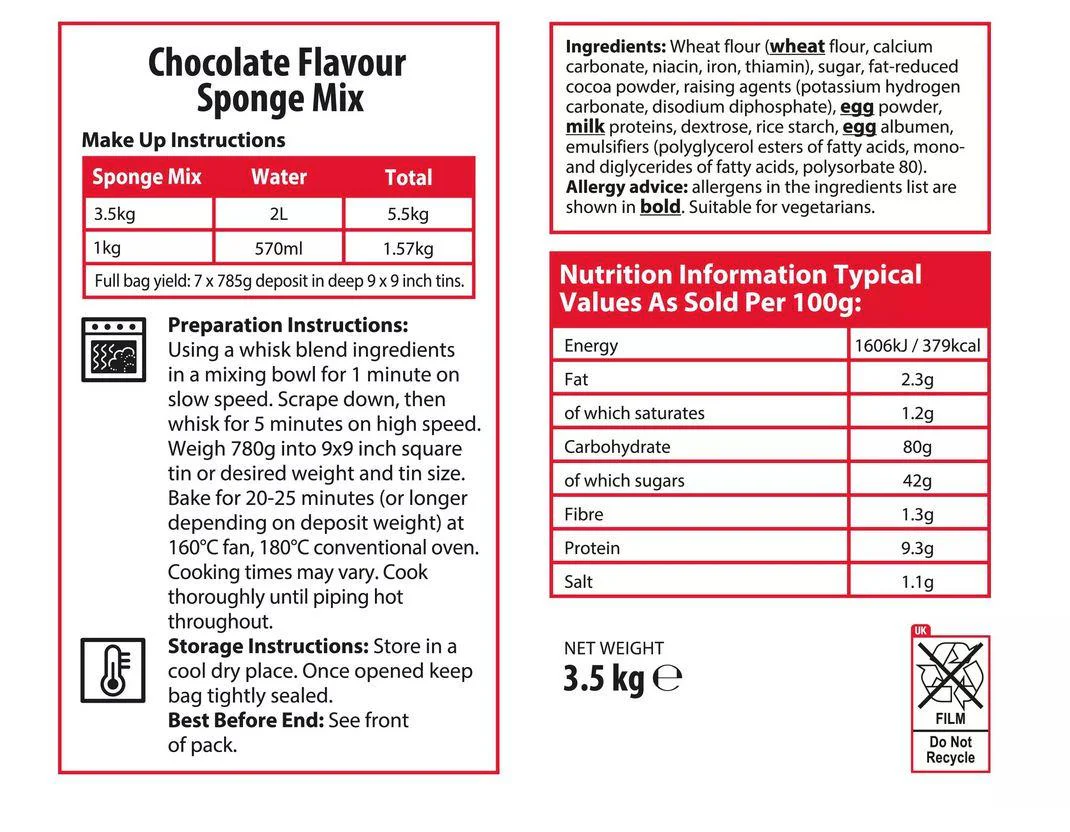 Sysco Classic Chocolate Flavour Sponge Mix 3.5kg - Image 2