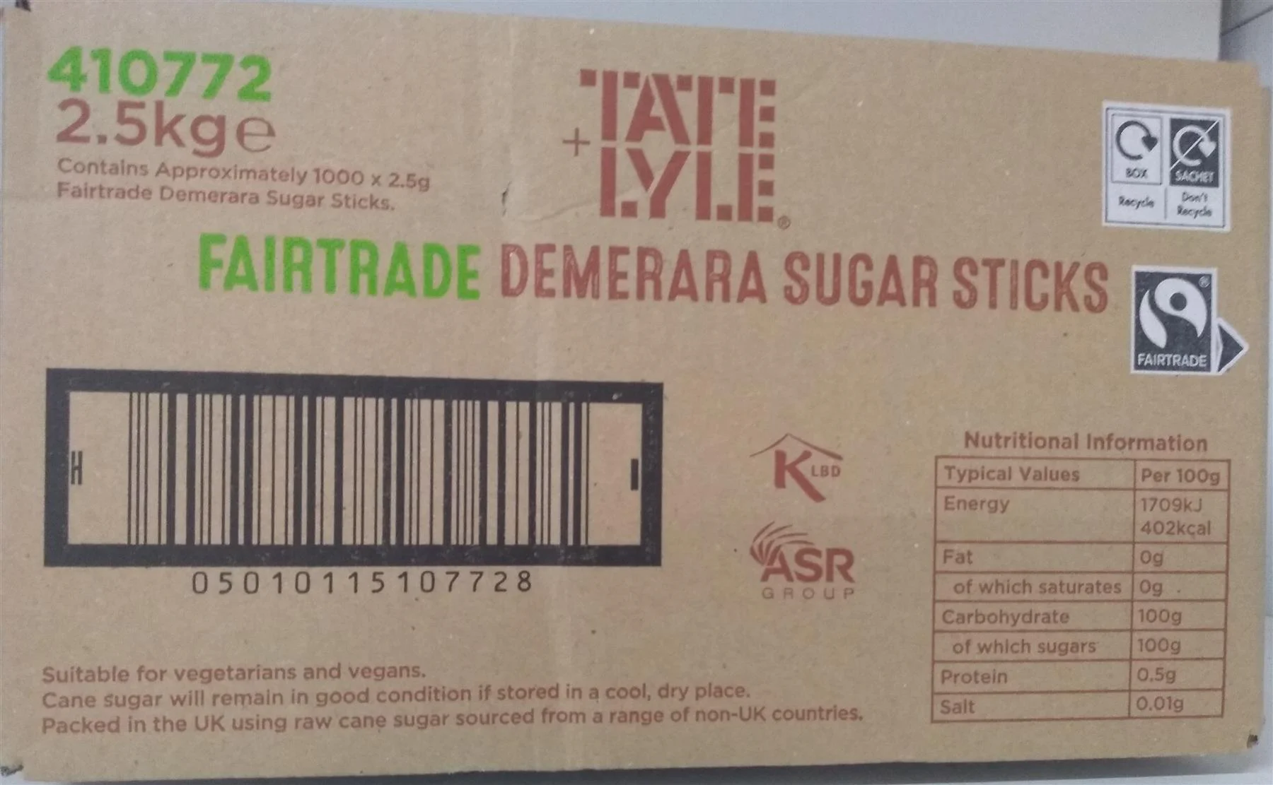 Tate & Lyle Fairtrade Individual Demerara Sugar Sticks 1000 - Image 2