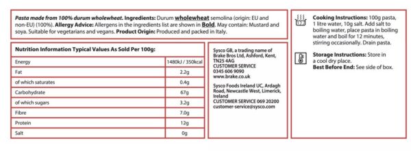 Sysco Classic Wholewheat Fusilli 5kg Large Catering Pack - Image 2