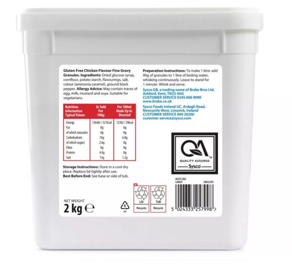 Sysco Classic Gluten Free Chicken Flavour Fine Gravy Granules 2kg - Image 2