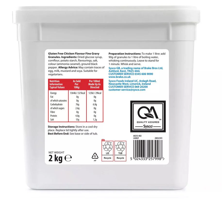Sysco Classic Gluten Free Chicken Flavour Fine Gravy Granules 2kg - Image 2