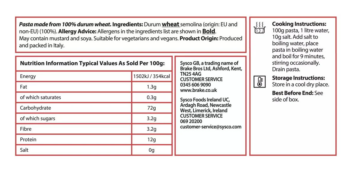 Sysco Classic Straight Macaroni 5kg Large Catering Pack - Image 2