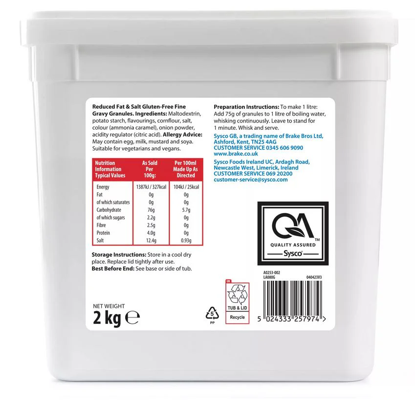 Sysco Classic Reduced Fat & Salt Gluten-Free Fine Gravy Granules 2kg - Image 2