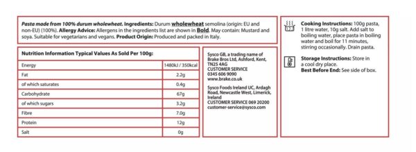 Sysco Classic Wholewheat Penne Pasta, Dried Pasta, 5kg Bulk Pack - Image 2