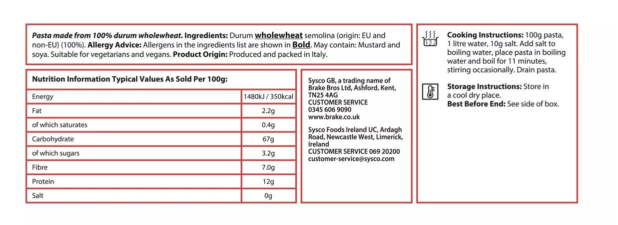 Sysco Classic Wholewheat Penne Pasta, Dried Pasta, 5kg Bulk Pack - Image 2