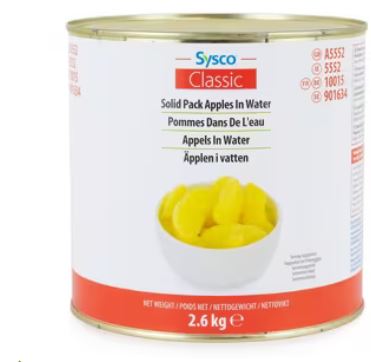 Sysco Classic Solid Pack Apples 2.6kg – Prepared Apples for Baking