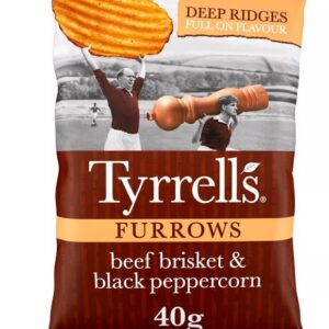 Tyrrells Furrows Beef Brisket & Black Peppercorn Crisps 40g - Case of 24