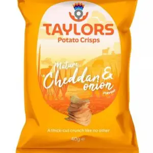 Taylors Mature Cheddar Cheese & Onion Flavoured Crisps – Thick-Cut & Delicious Premium Scottish Potato Crisps, 40 g (Pack of 24)