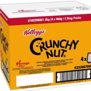 Kellogg’s Crunchy Nut Corn Flakes Breakfast Cereal 4 x 460g – Sweetened Cornflakes with Peanuts & Honey