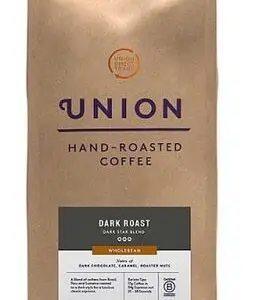 Union Hand-Roasted Coffee Beans, Dark Star Blend, 1kg Bag, Intense Dark Roast Whole Bean Coffee, Dark Chocolate, Caramel Roasted Nuts, Ethically Sourced