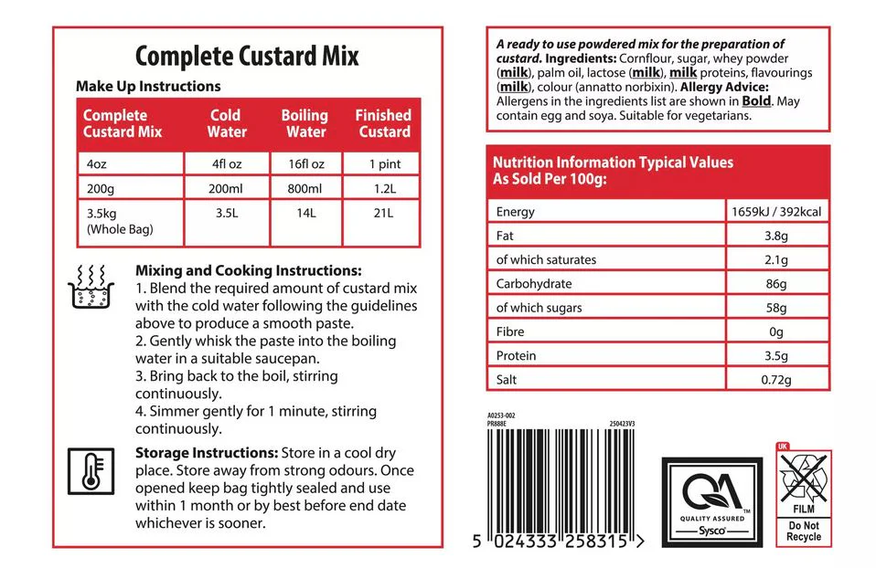 Sysco Classic Complete Custard Mix 3.5kg - Image 2