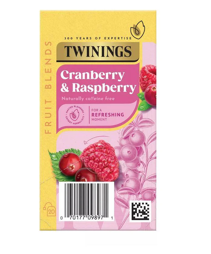 Twinings Cranberry & Raspberry 20 Enveloped Teabags - 2 Boxes