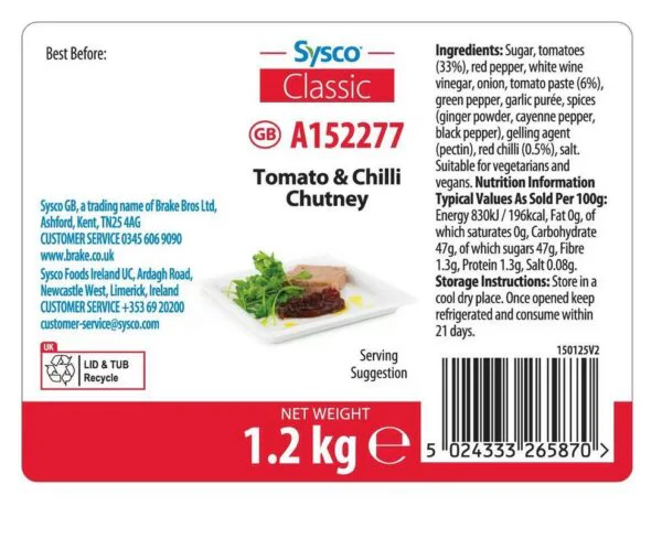 Sysco Classic Tomato & Chilli Chutney 1.2kg - Image 2